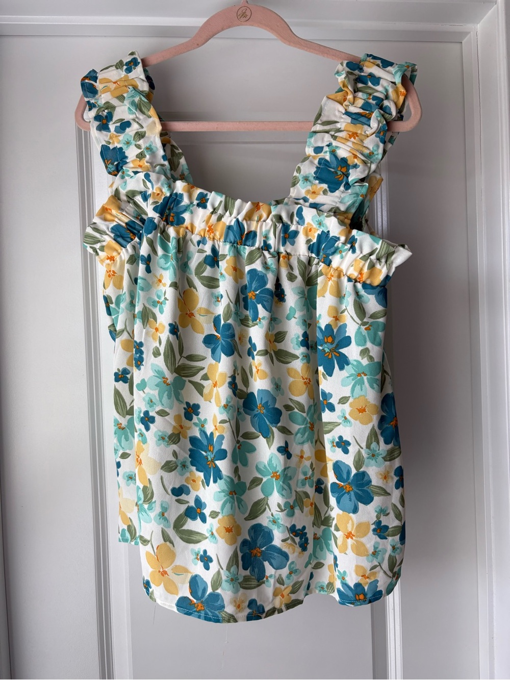 Impressions Floral Ruffle Strap Tank Top PLUS SIZE NWT